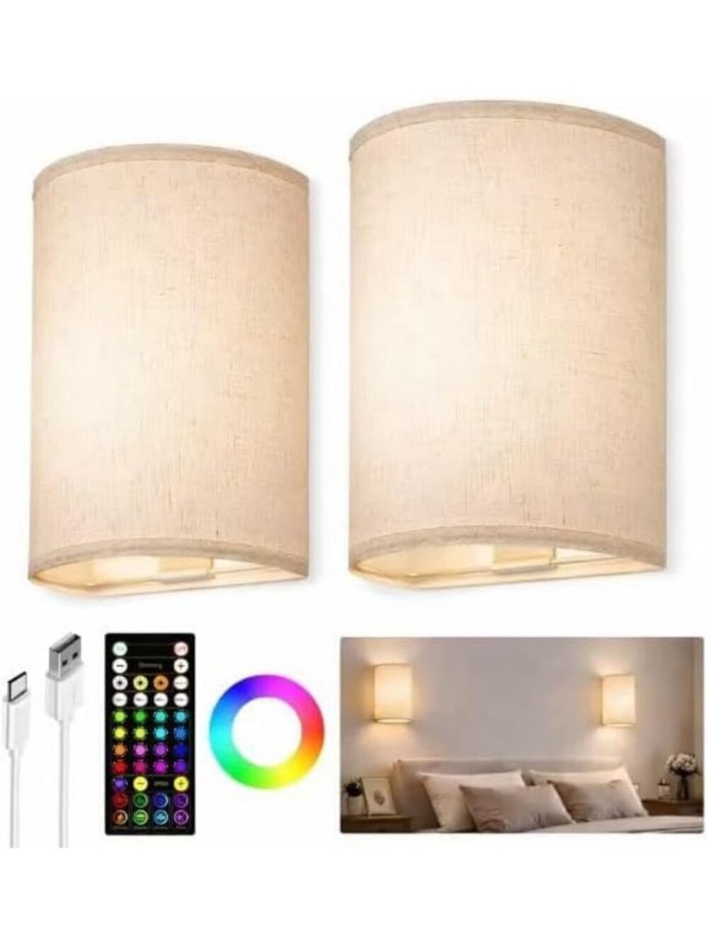 Battery Operated Wall Sconce Set of 2 with Remote Control - Modern Wall Lights